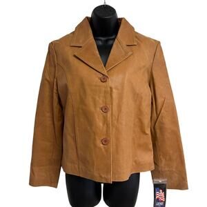 Vintage Leather USA Tan Brown Leather Jacket Blazer 90s Minimalist Classic New